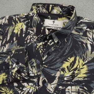 Father Sons Mens Large Stretch Slim Fit Black Yellow Floral Button Down Shirt